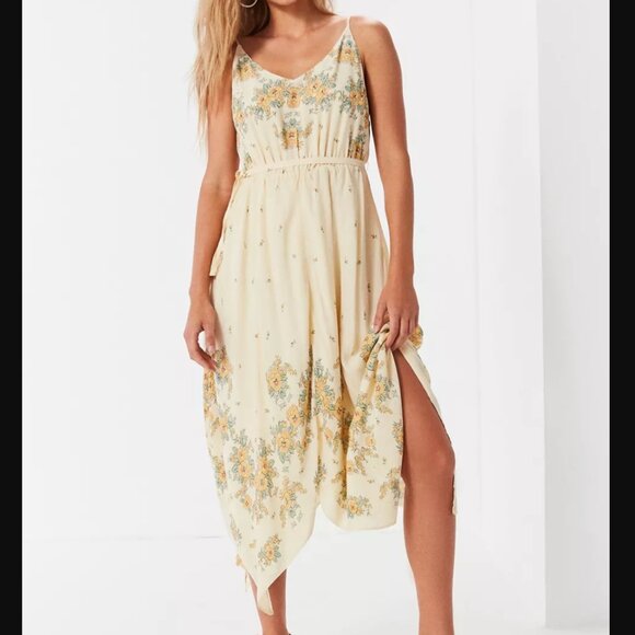 Urban Outfitters Dresses & Skirts - Urban Outfitters Butter Yellow Floral Handkerchief Midi Dress Small